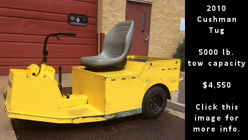 Used 2010 Cushman Tug. 5000 lb. towing capacity. $4,550 dollars. Click this image for more details.