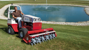 Ventrac tractor with "Aeravator" attachment