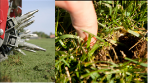 close-up of ventrac aera-vator tines and close-up of aera-vator holes