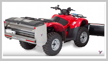 Ventrac drop spreader mounted on ATV. Click image to see Drop Spreader specs.