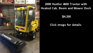 Used 2008 Hustler 4600 Tractor with Heated Cab, Boom and Mower Deck
