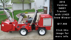 Used 2016 Ventrac 3400Y tractor with LX423 snow blower. $17,900. Click this image for more detail.